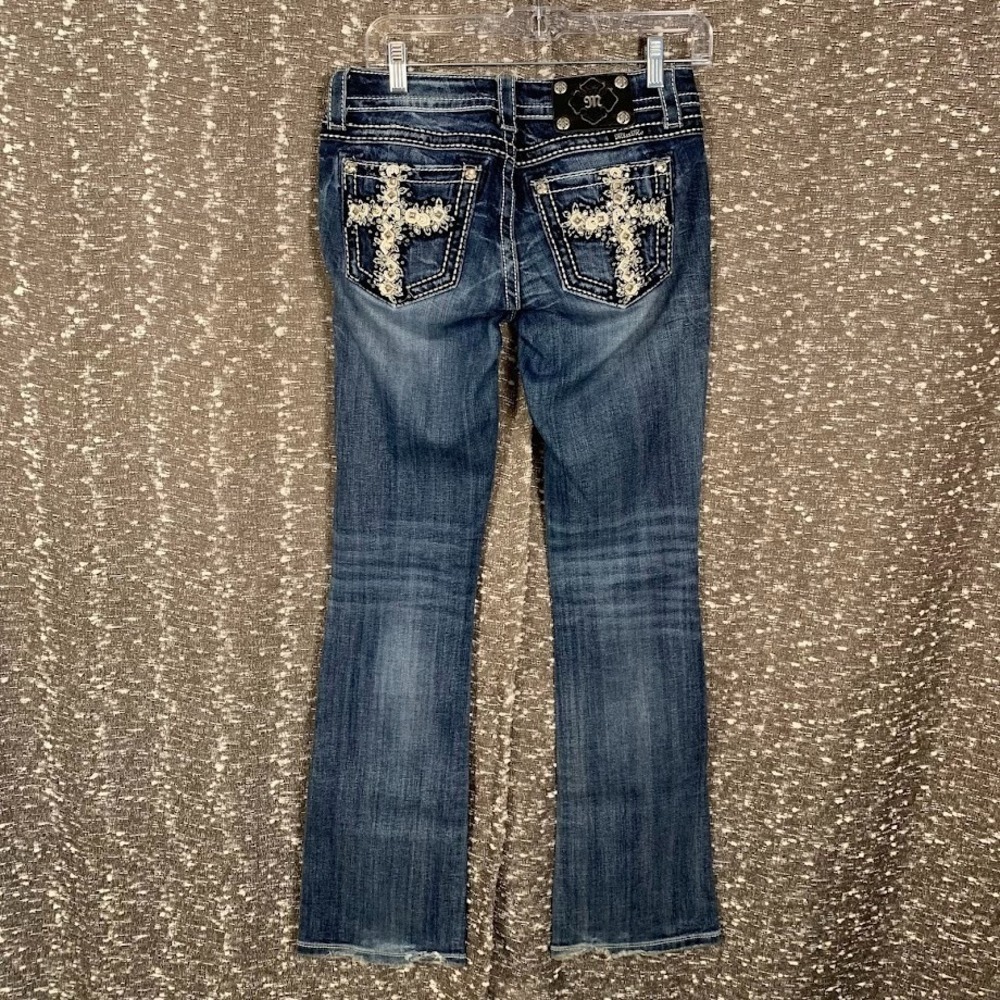 Miss Me Denim Bootcut Jeans Embellished Cross Pockets Low Rise Y2K Women's 27